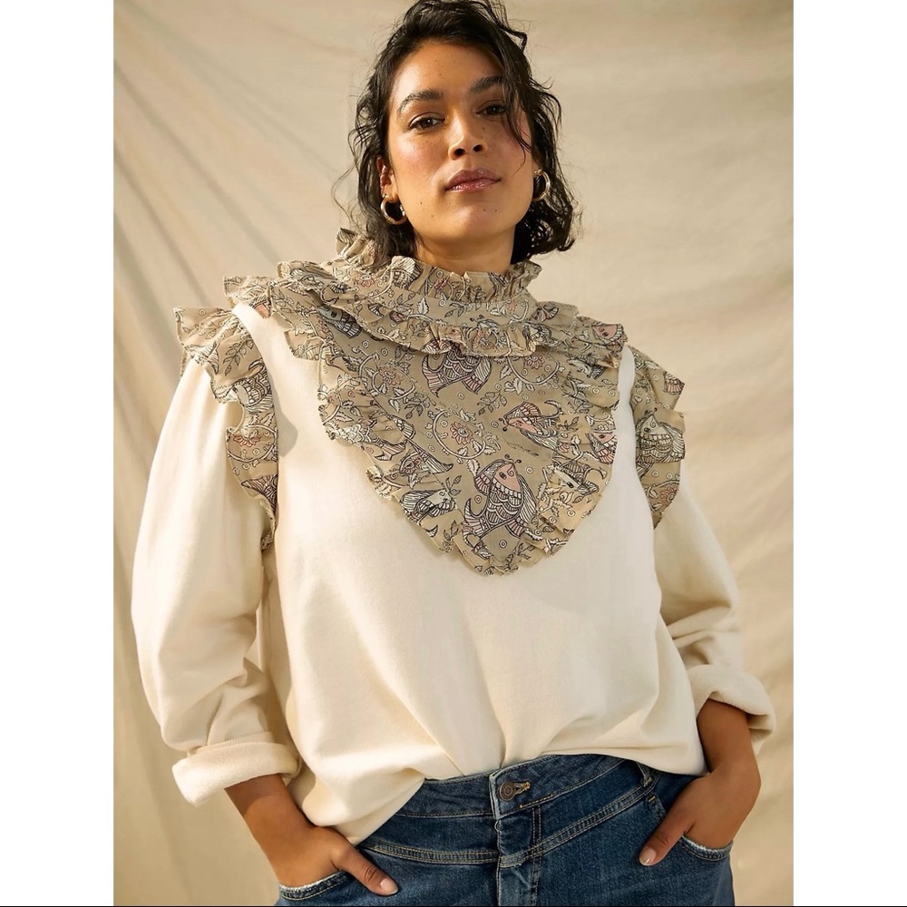 Ruffled cotton pullover sweater